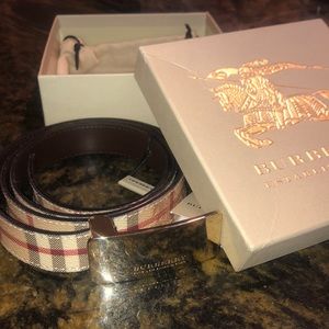 Burberry Beige Haymarket Plaque Belt SZ 40/ 100cm